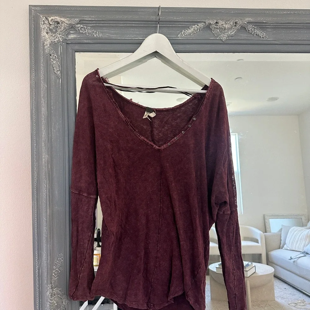 Free People We The Free Santa Cruz Henley Long Sleeve Oversized Tee Shirt Boho M